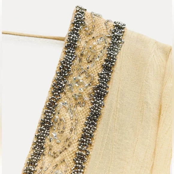 ZARA EMBROIDERED BEADED PASTEL YELLOW DRESS ZW COLLECTION - Picture 9 of 12